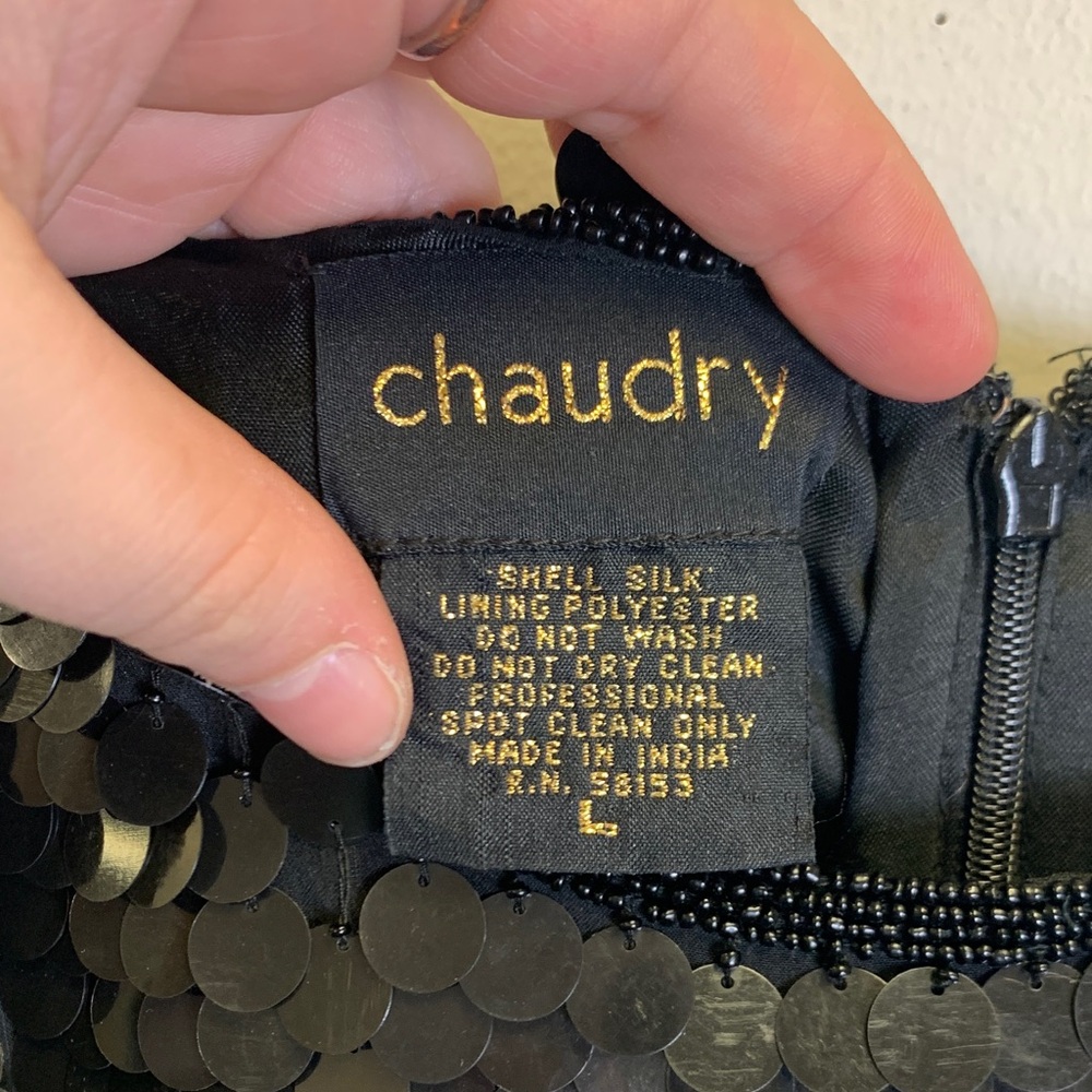 Chaudry Black Sequin Mini Slip Dress - Women's Evening Party Dress - Picture 2 of 6